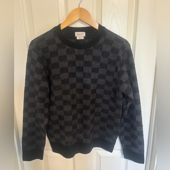 Brixton Other - Brixton Checkered Knit Sweater Black Gray Men’s Crewneck Pullover